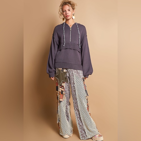 π POL Half Zip Hoodie - Relaxed Fit Pullover - Cotton Blend - Ghost Grey - Picture 3 of 11